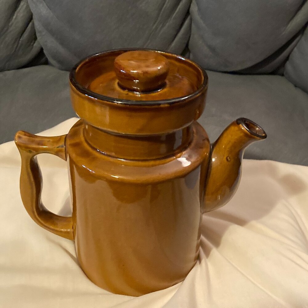 VTG 1977 George Good Brown Glazed Teapot w/Lid (2 pcs)-7.5" H-Made in Taiwan-EUC